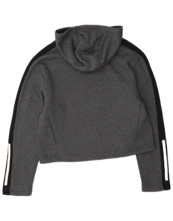 Adidas Girls Crop Hoodie Jumper 11-12 Years Grey Colourblock Cotton