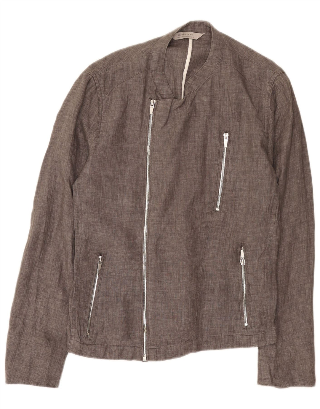 Zara Mens Utility Jacket UK 36 Medium Grey Linen
