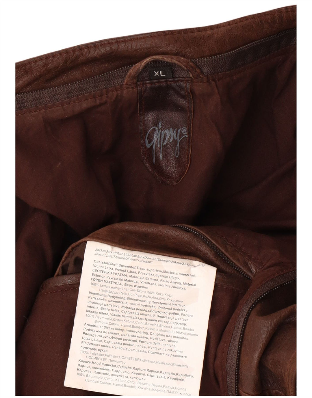 GIPSY Mens Slim Leather Jacket UK 42 XL Brown Leather