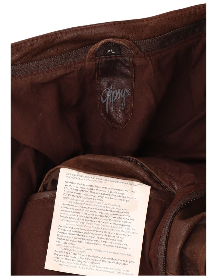 GIPSY Mens Slim Leather Jacket UK 42 XL Brown Leather