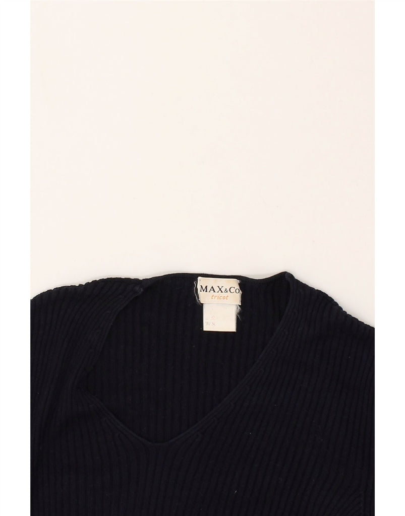 MAX & CO. Womens Short Sleeve V-Neck Jumper Sweater UK 10 Small Navy Blue | Vintage Max & Co. | Thrift | Second-Hand Max & Co. | Used Clothing | Messina Hembry 