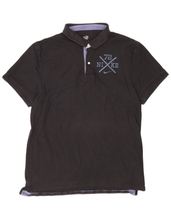 Nike Mens Graphic Rugby Polo Shirt Large Black Cotton