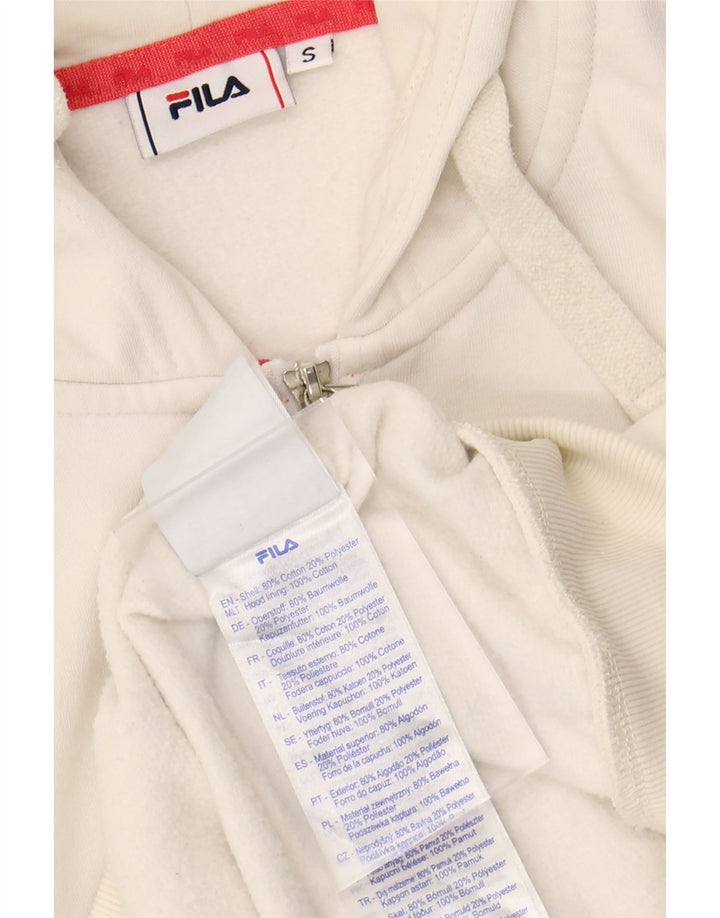 FILA Womens Oversized Graphic Zip Hoodie Sweater UK 10 Small Off White