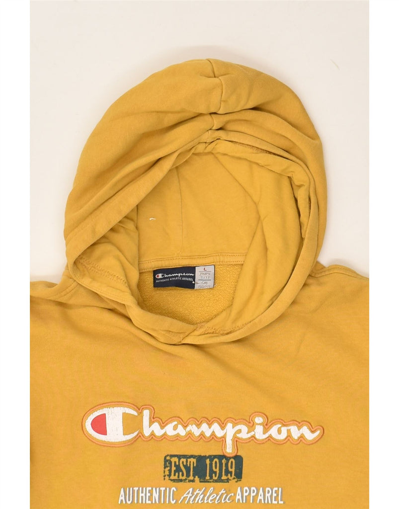 CHAMPION Boys Authentic Graphic Hoodie Jumper 11-12 Years Yellow Cotton | Vintage Champion | Thrift | Second-Hand Champion | Used Clothing | Messina Hembry 