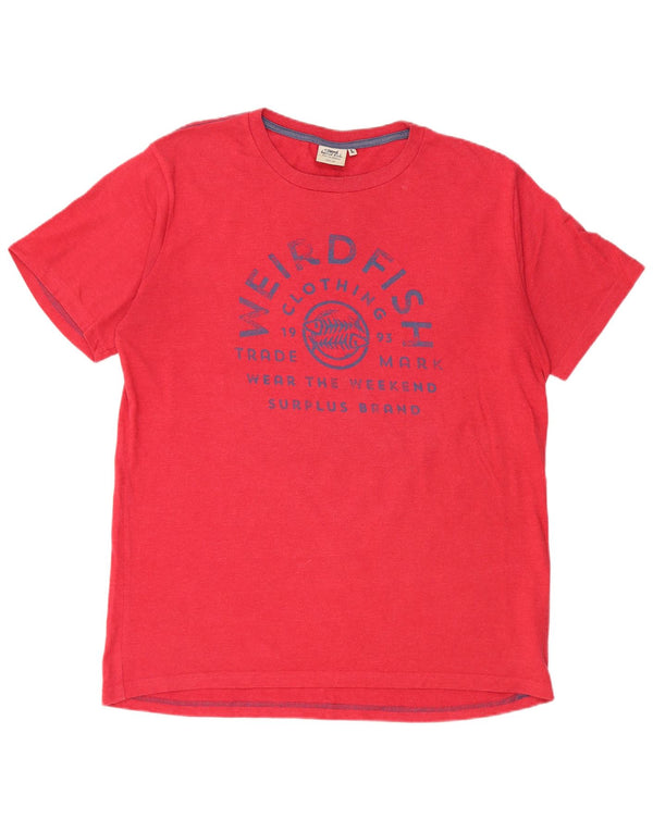 WEIRD FISH Mens Graphic T-Shirt Top Large Red Cotton