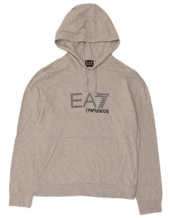 Emporio Armani Womens Graphic Hoodie Jumper UK 16 Large Grey Cotton