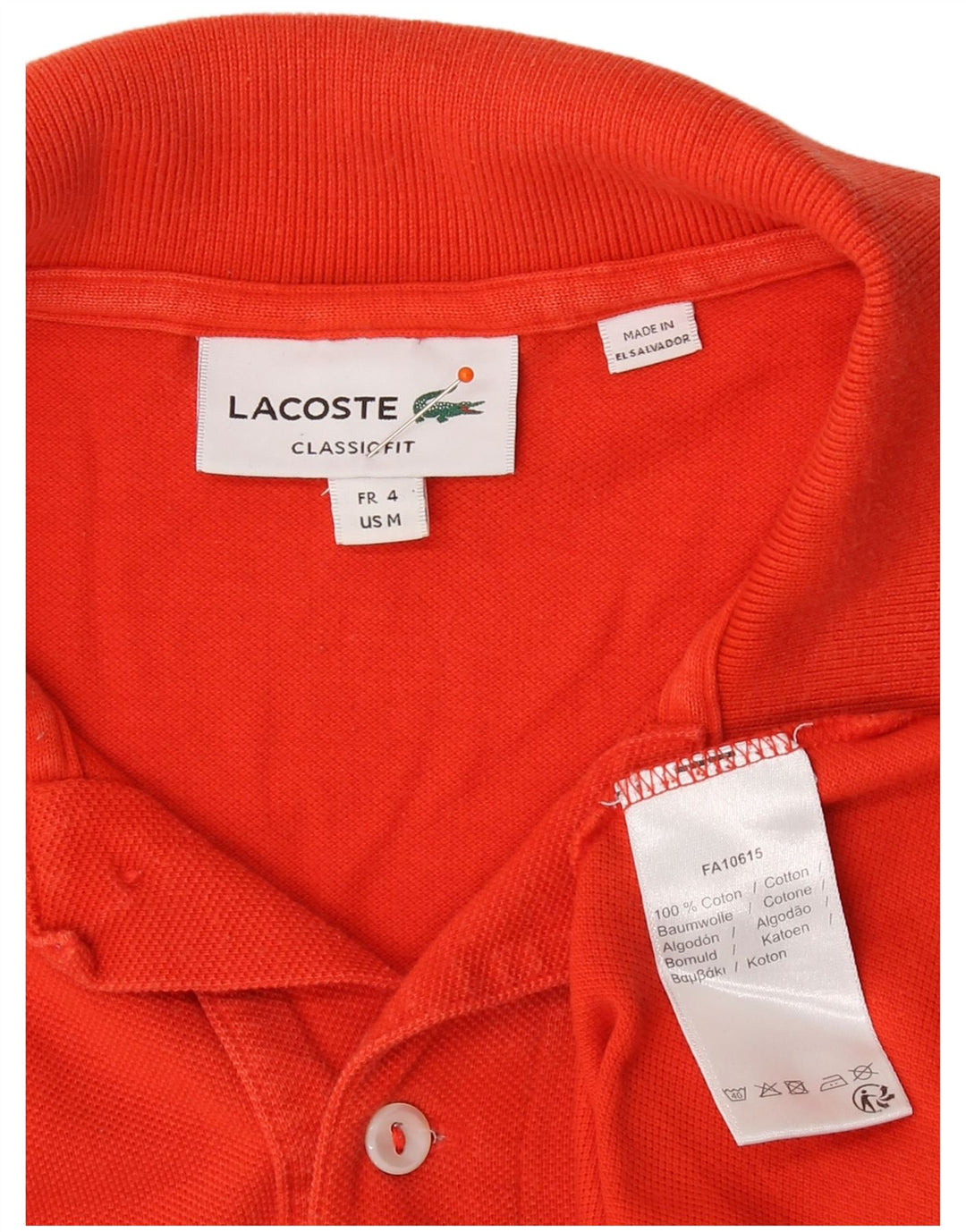 LACOSTE Mens Classic Fit Polo Shirt Size 4 Medium Orange Cotton