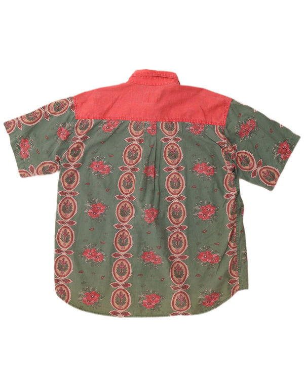 Vintage Mens Short Sleeve Shirt XL Green Floral Cotton