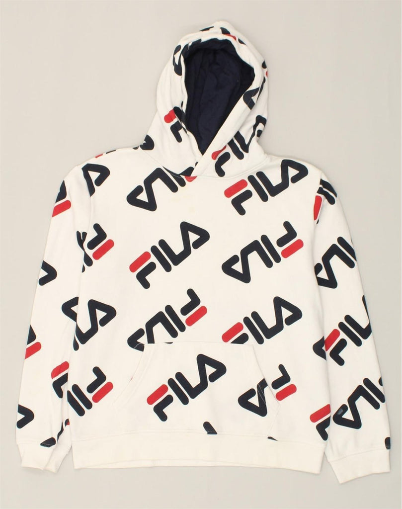 FILA Boys Graphic Hoodie Jumper 15-16 Years 2XL White Cotton | Vintage Fila | Thrift | Second-Hand Fila | Used Clothing | Messina Hembry 