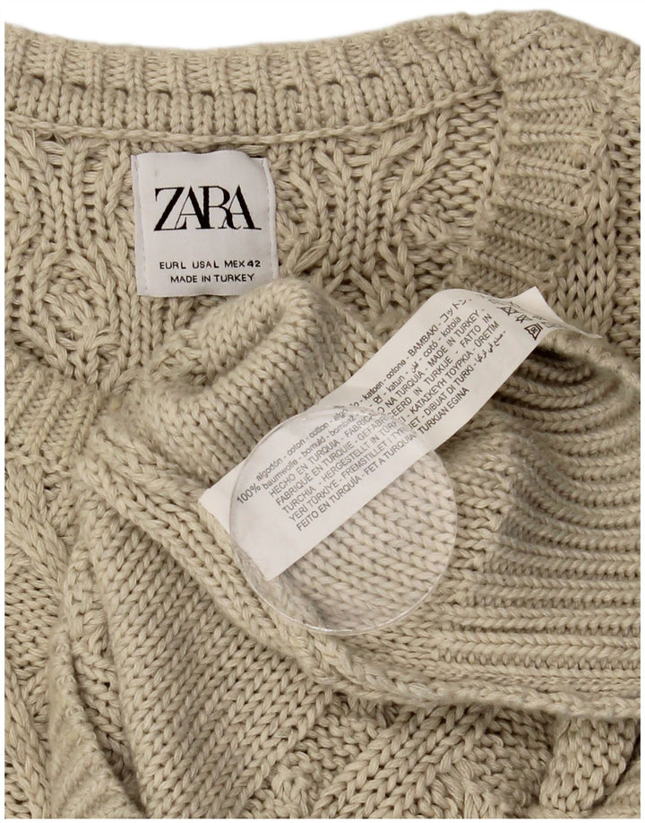 Zara Mens Boat Neck Jumper Sweater Large Beige Cotton