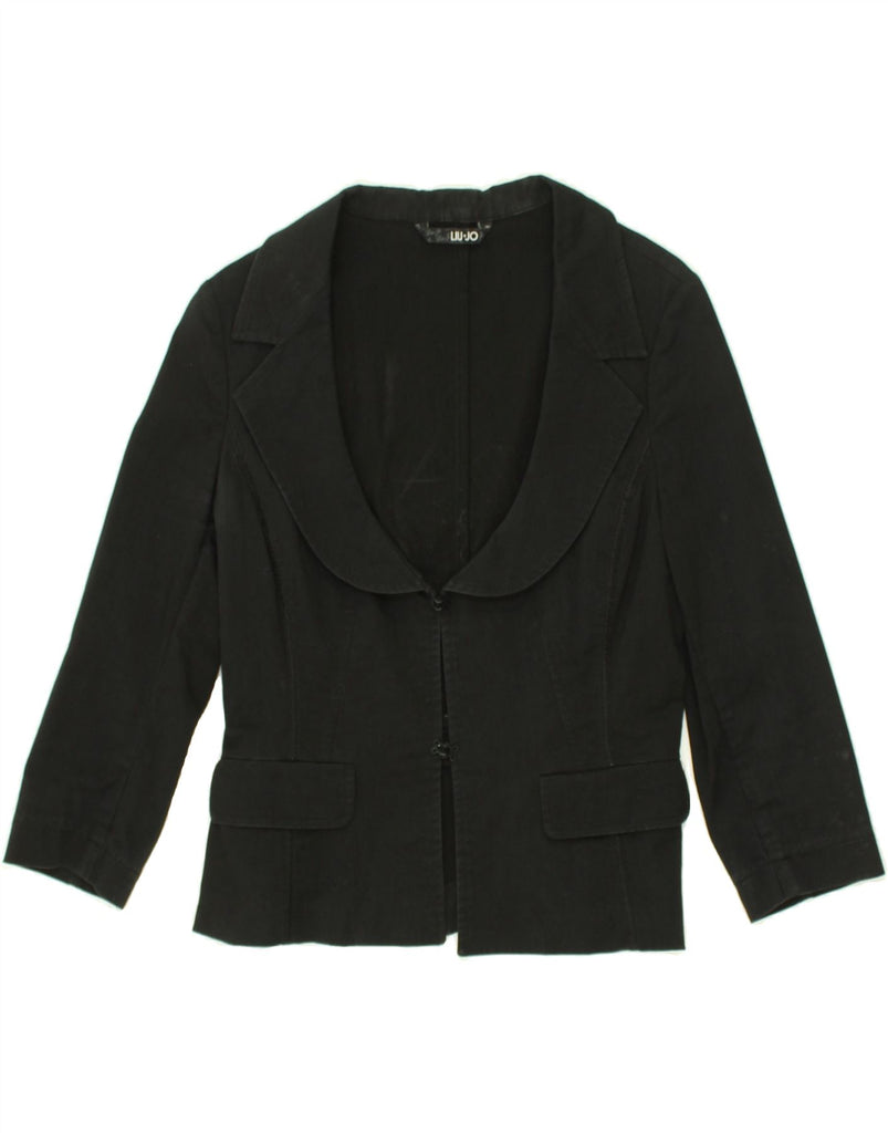 LIU JO Womens 2 Button Blazer Jacket IT 44 Medium Black Cotton | Vintage Liu Jo | Thrift | Second-Hand Liu Jo | Used Clothing | Messina Hembry 