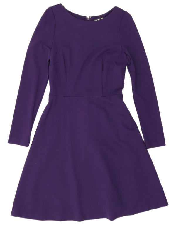 Warehouse Womens Long Sleeve A-Line Dress UK 10 Small Purple Viscose