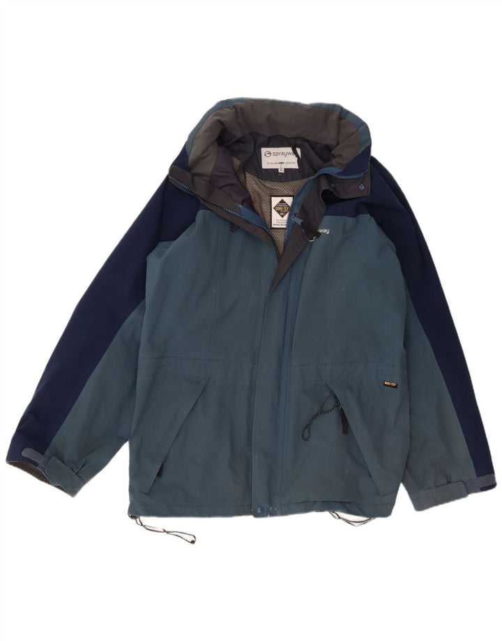 Sprayway Mens Hooded Rain Jacket UK 38 Medium Navy Blue Colourblock
