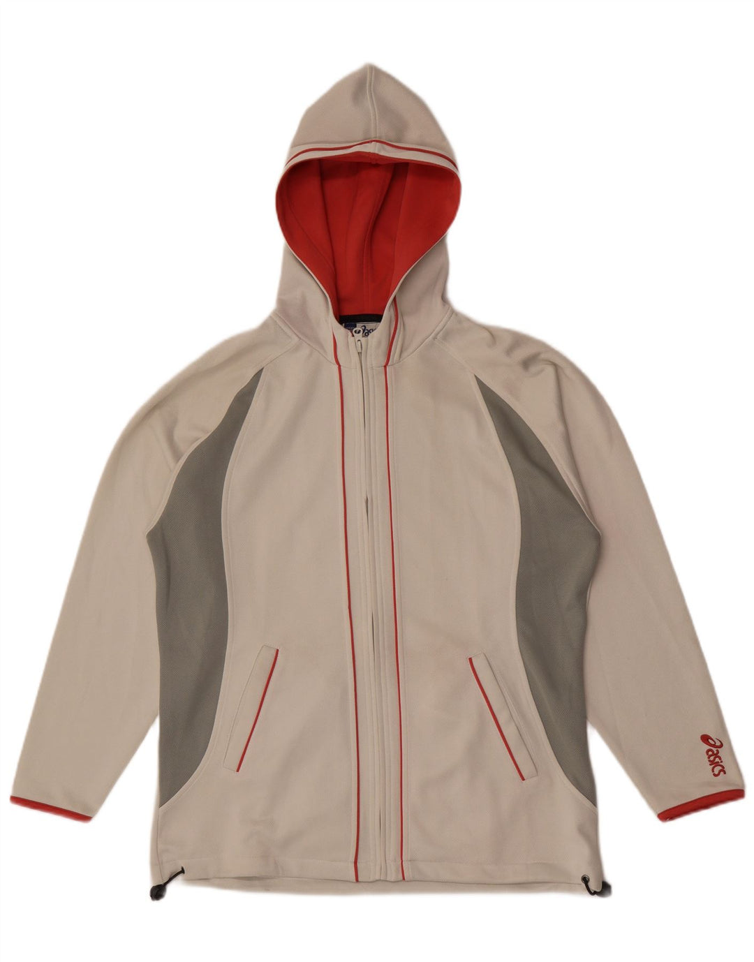 Asics Mens Hooded Tracksuit Top Jacket Medium Off White Colourblock