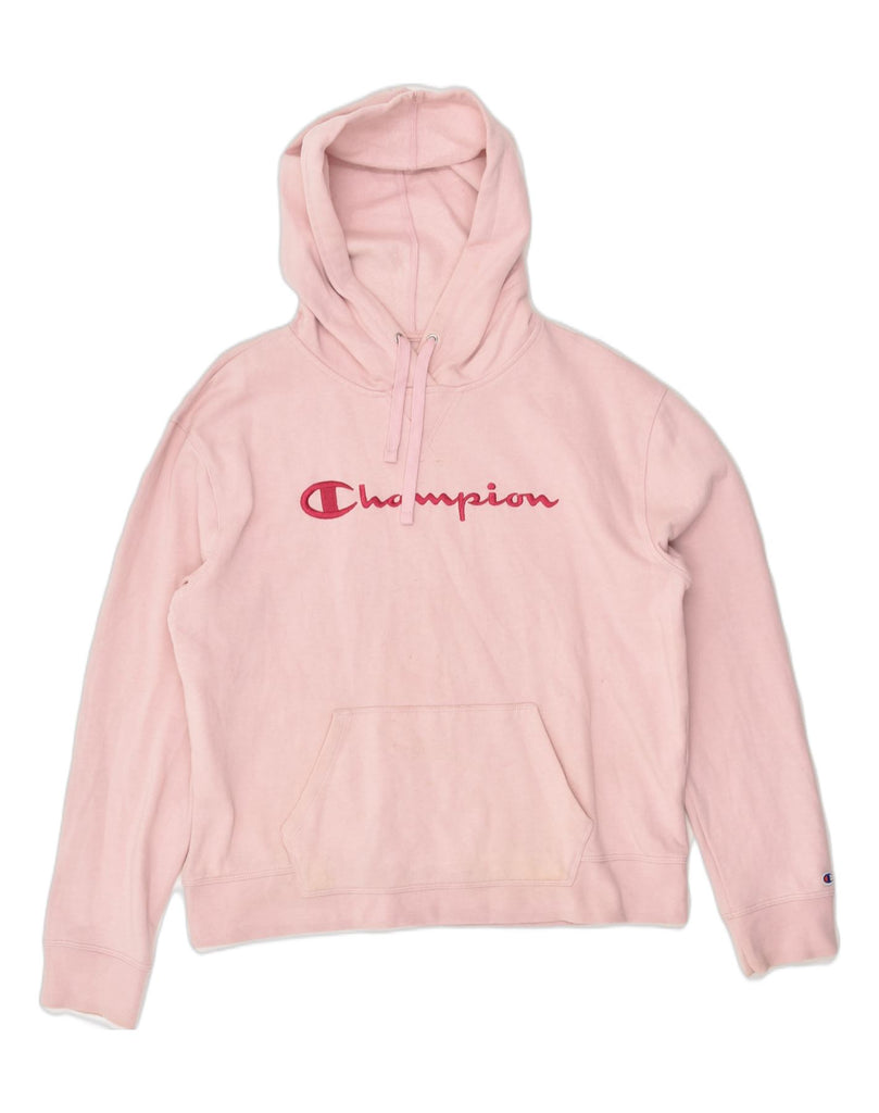 CHAMPION Womens Graphic Hoodie Jumper UK 16 Large Pink Cotton | Vintage Champion | Thrift | Second-Hand Champion | Used Clothing | Messina Hembry 