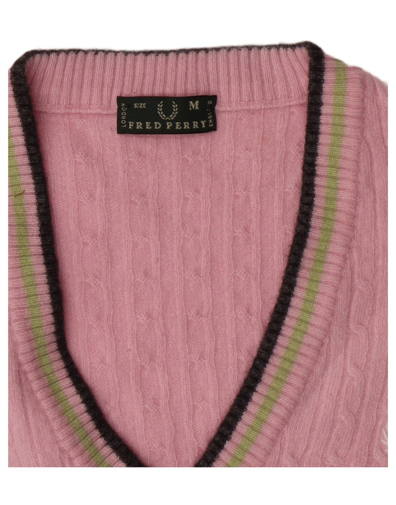 FRED PERRY Girls V-Neck Jumper Sweater 9-10 Years Medium Pink Vintage Fred Perry and Second-Hand Fred Perry from Messina Hembry 