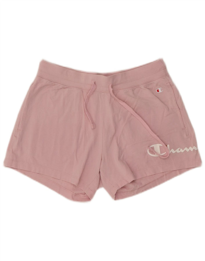 Champion Womens Graphic Sport Shorts UK 12 Medium  Pink Cotton
