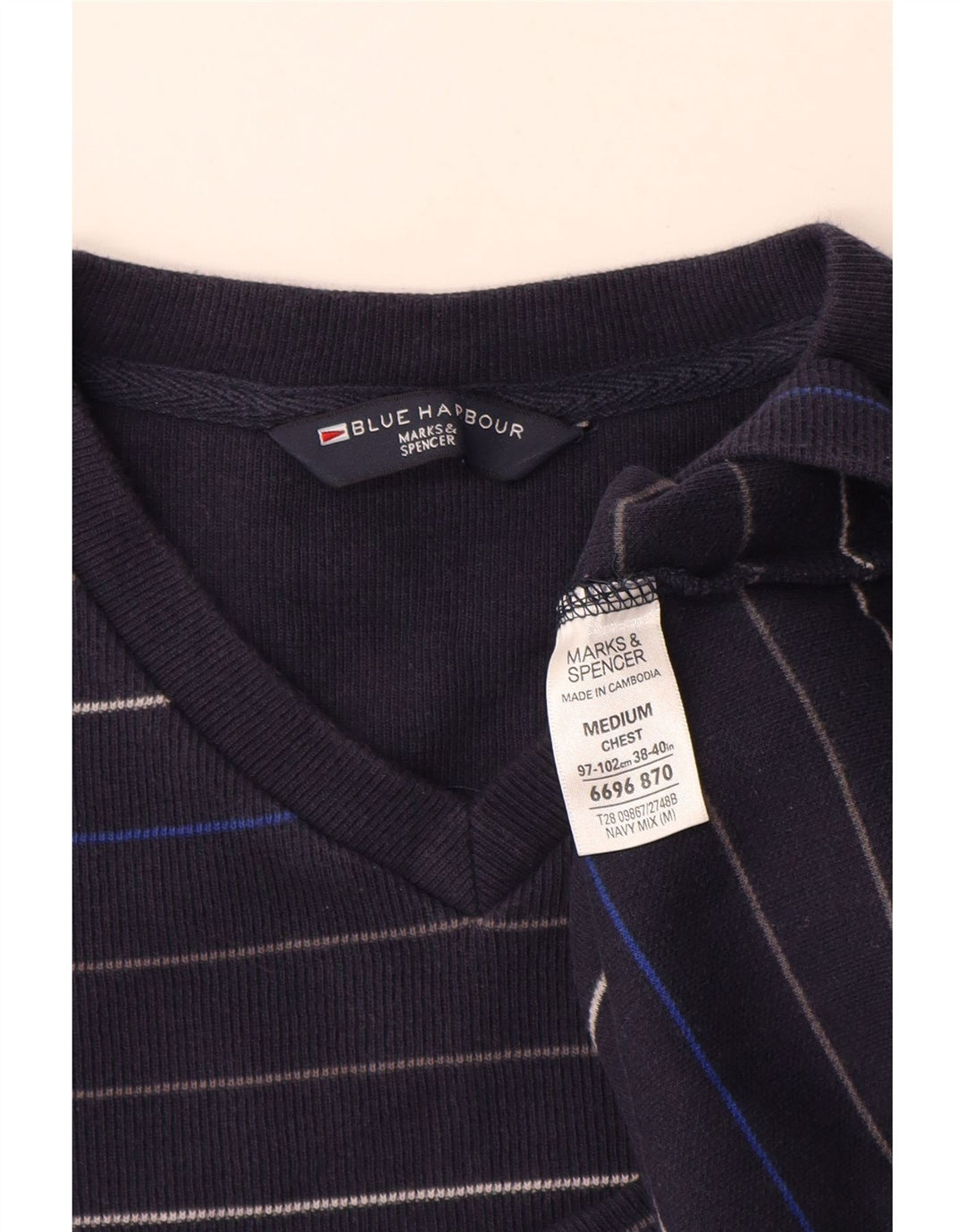 MARKS & SPENCER Mens V-Neck Jumper Sweater UK 38/40 Medium Navy Blue