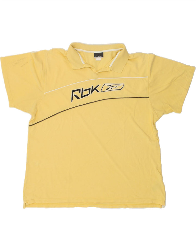 REEBOK Mens Graphic Polo Shirt 3XL Yellow Cotton | Vintage Reebok | Thrift | Second-Hand Reebok | Used Clothing | Messina Hembry 