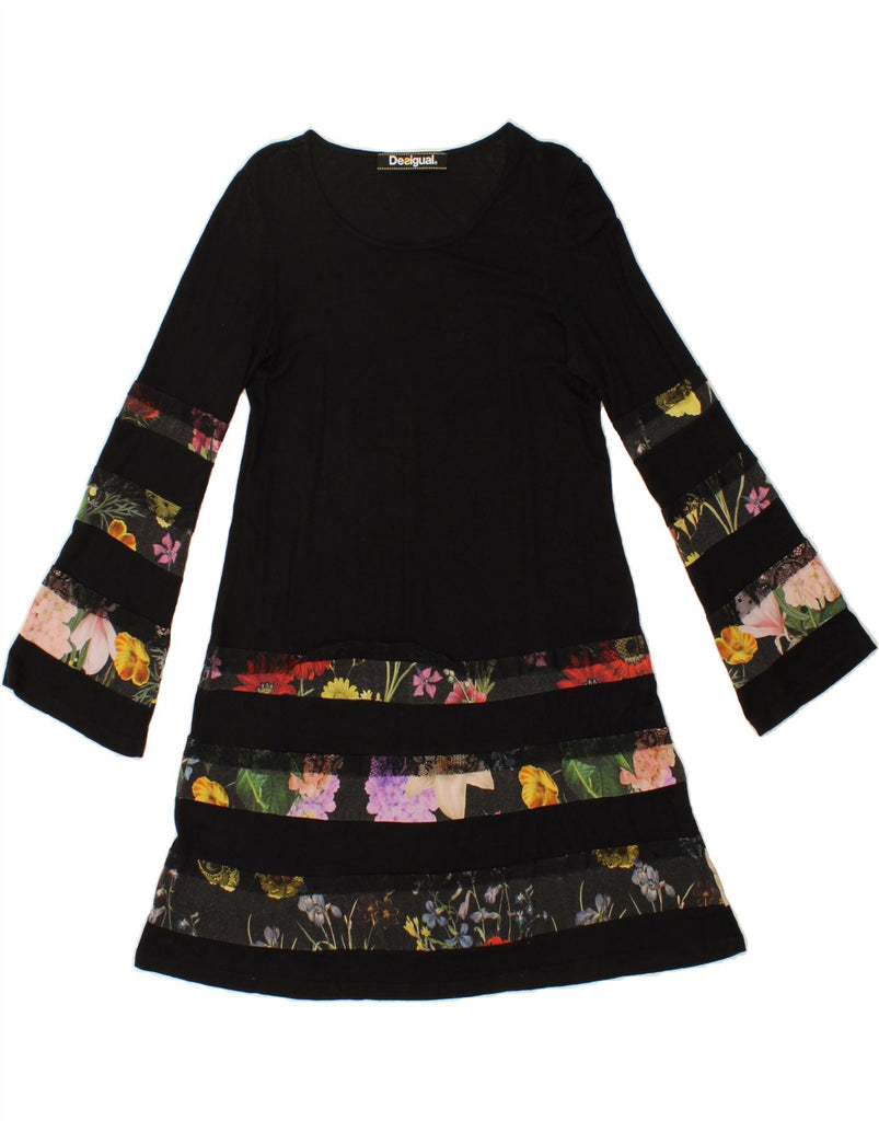 DESIGUAL Womens Long Sleeve Basic Dress UK 10 Small Black Floral Vintage Desigual and Second-Hand Desigual from Messina Hembry 