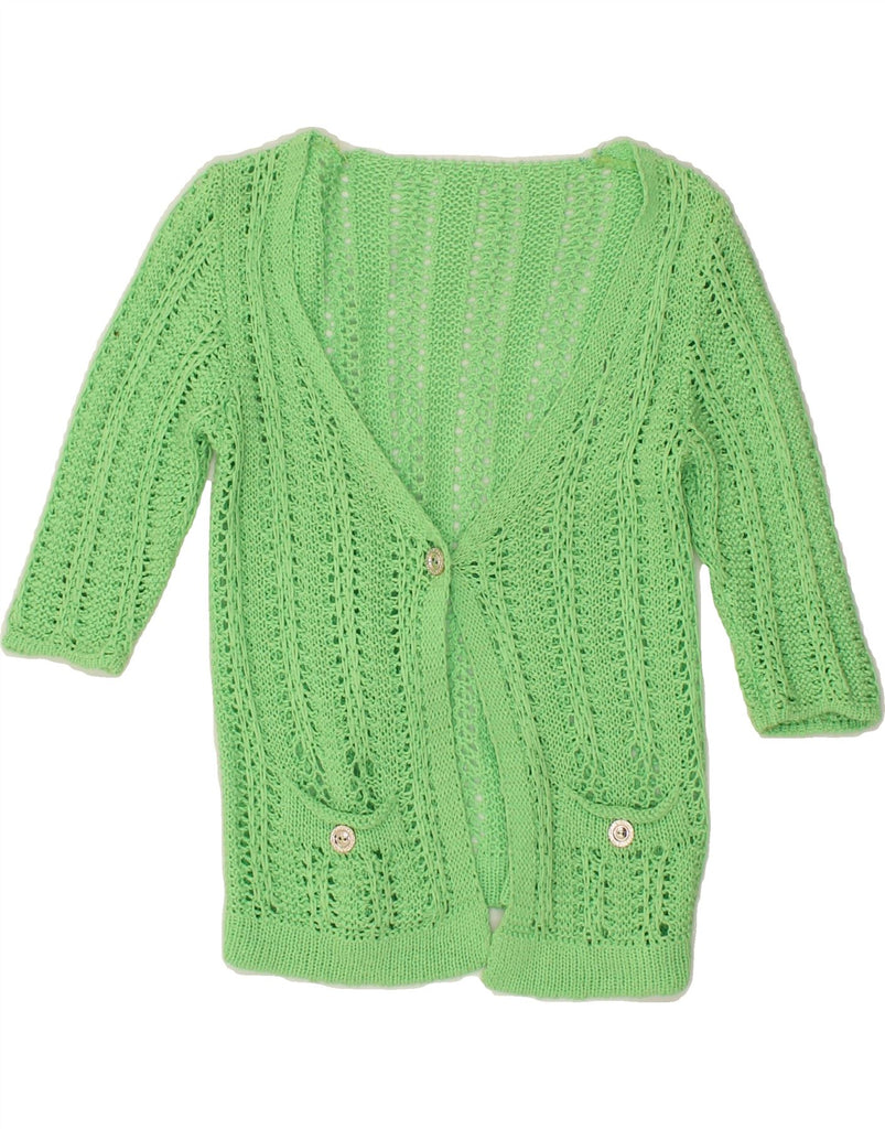 VINTAGE Womens Short Sleeve Cardigan Sweater UK 8 Small Green Cotton | Vintage Vintage | Thrift | Second-Hand Vintage | Used Clothing | Messina Hembry 