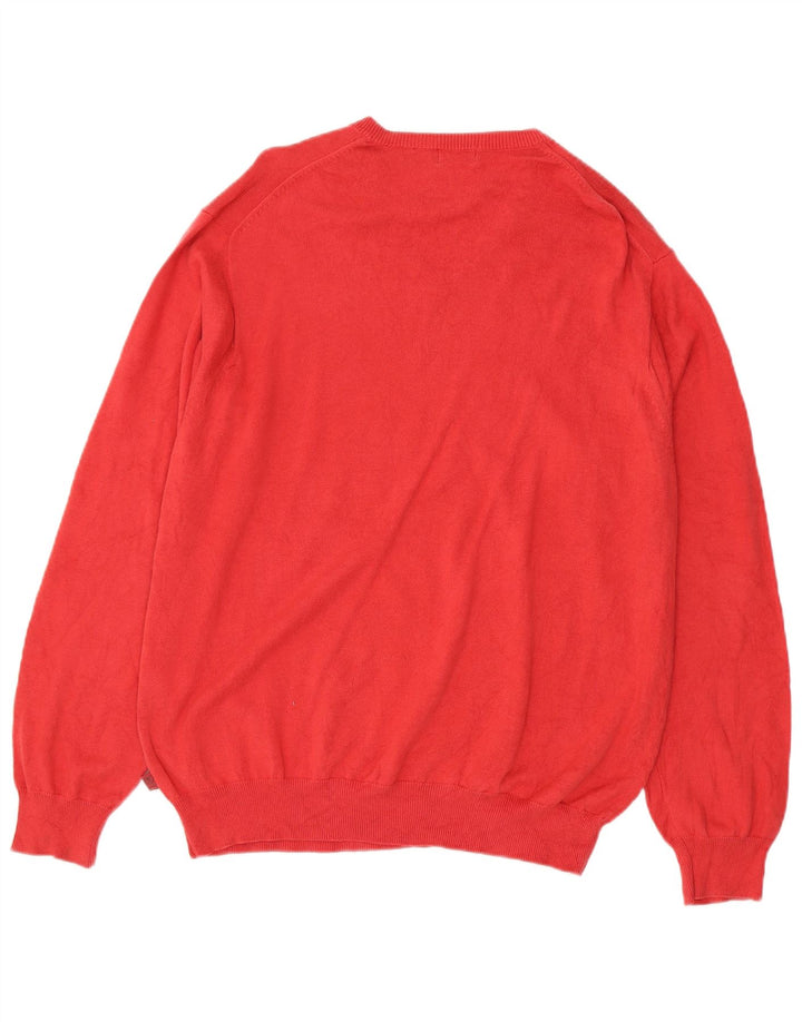 Izod Mens V-Neck Jumper Sweater XL Red Cotton
