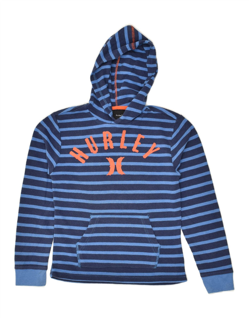 HURLEY Boys Graphic Hoodie Jumper 7-8 Years Medium Navy Blue Striped | Vintage Hurley | Thrift | Second-Hand Hurley | Used Clothing | Messina Hembry 