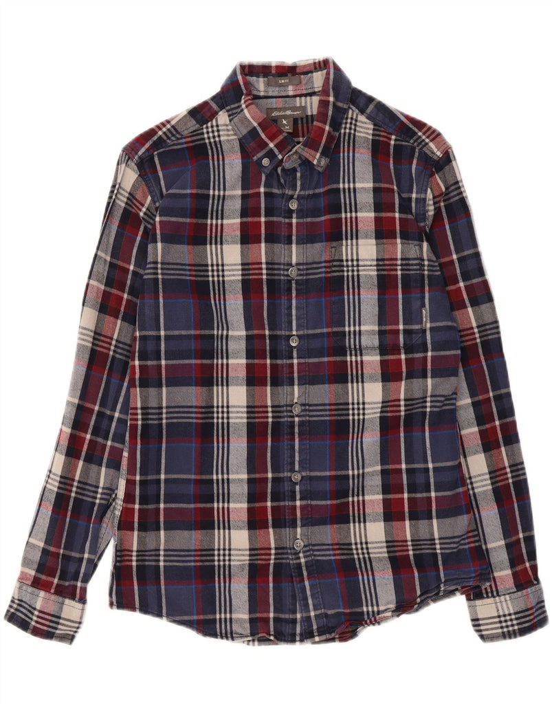 EDDIE BAUER Mens Slim Fit Flannel Shirt Medium Navy Blue Check Cotton Vintage Eddie Bauer and Second-Hand Eddie Bauer from Messina Hembry 