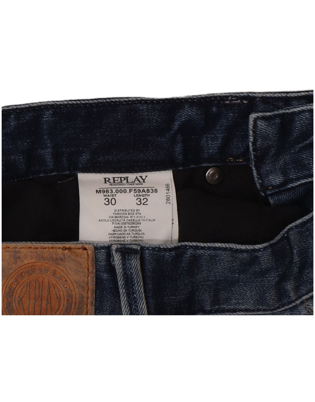 Replay Mens Slim Jeans W30 L32 Navy Blue Cotton
