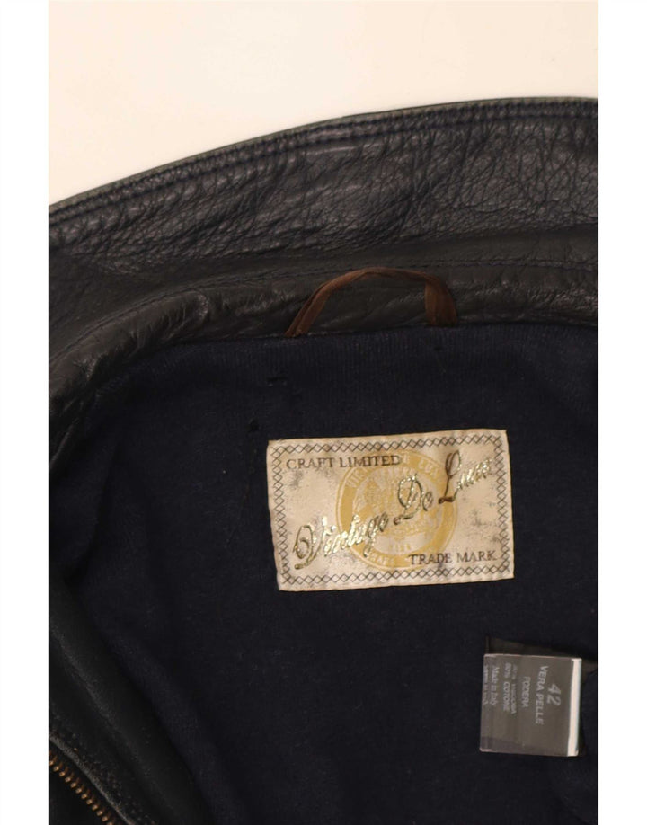 Vintage Womens Leather Jacket IT 42 Medium Black Leather