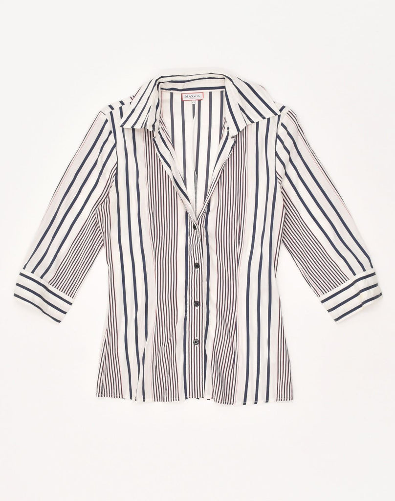 MAX & CO. Womens 3/4 Sleeve Shirt Blouse IT 42 Medium White Striped Cotton | Vintage Max & Co. | Thrift | Second-Hand Max & Co. | Used Clothing | Messina Hembry 