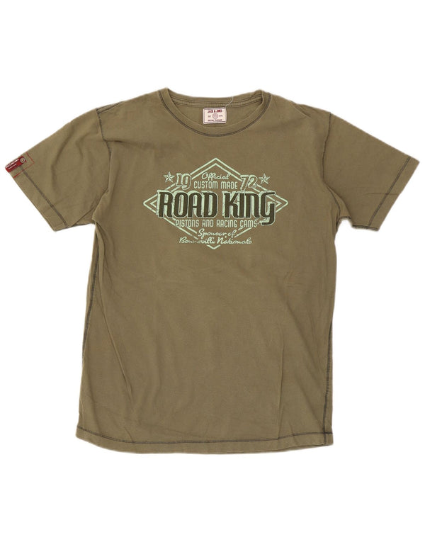 Jack & Jones Mens Graphic T-Shirt Top XL Khaki Cotton