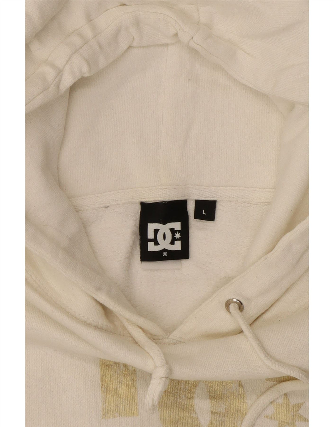 DC Womens Graphic Hoodie Jumper UK 16 Large Off White Cotton