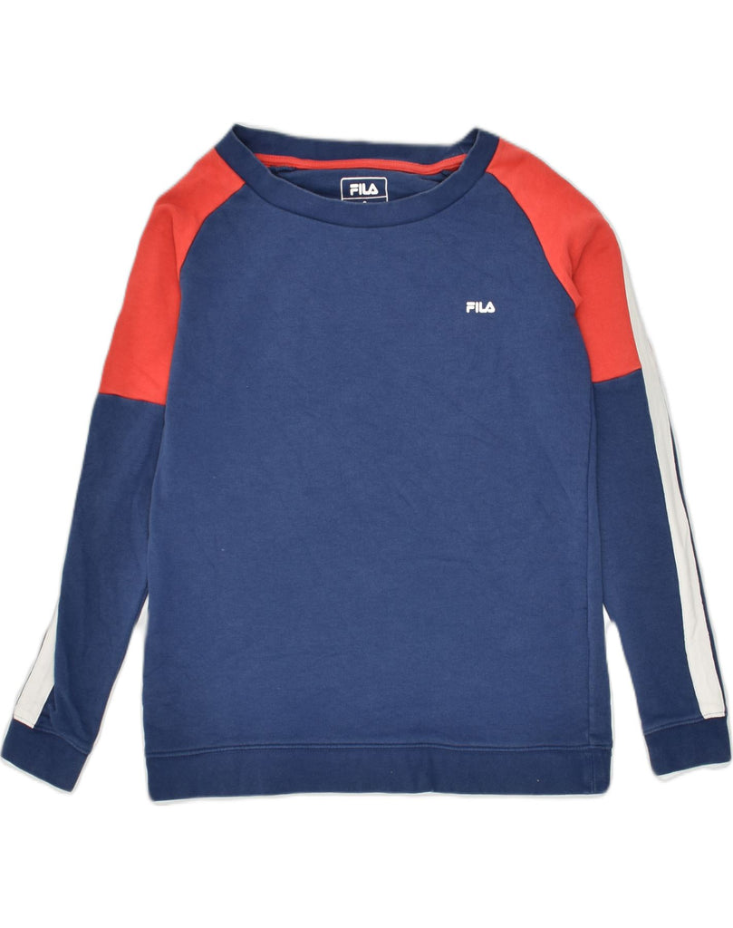 FILA Mens Sweatshirt Jumper Small Blue Colourblock Cotton | Vintage Fila | Thrift | Second-Hand Fila | Used Clothing | Messina Hembry 