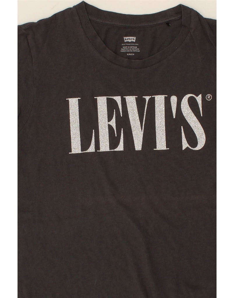 LEVI'S Womens Graphic T-Shirt Top UK 10 Small Grey Vintage Levi's and Second-Hand Levi's from Messina Hembry 