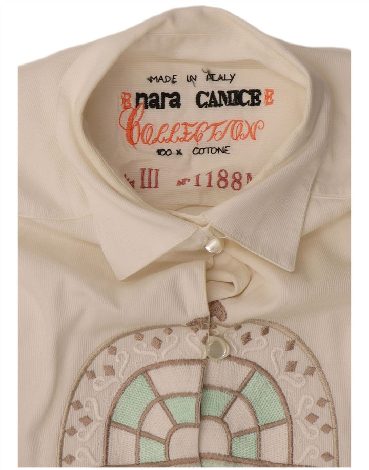 Enara Camice Womens Graphic Shirt UK 14 Medium White Cotton