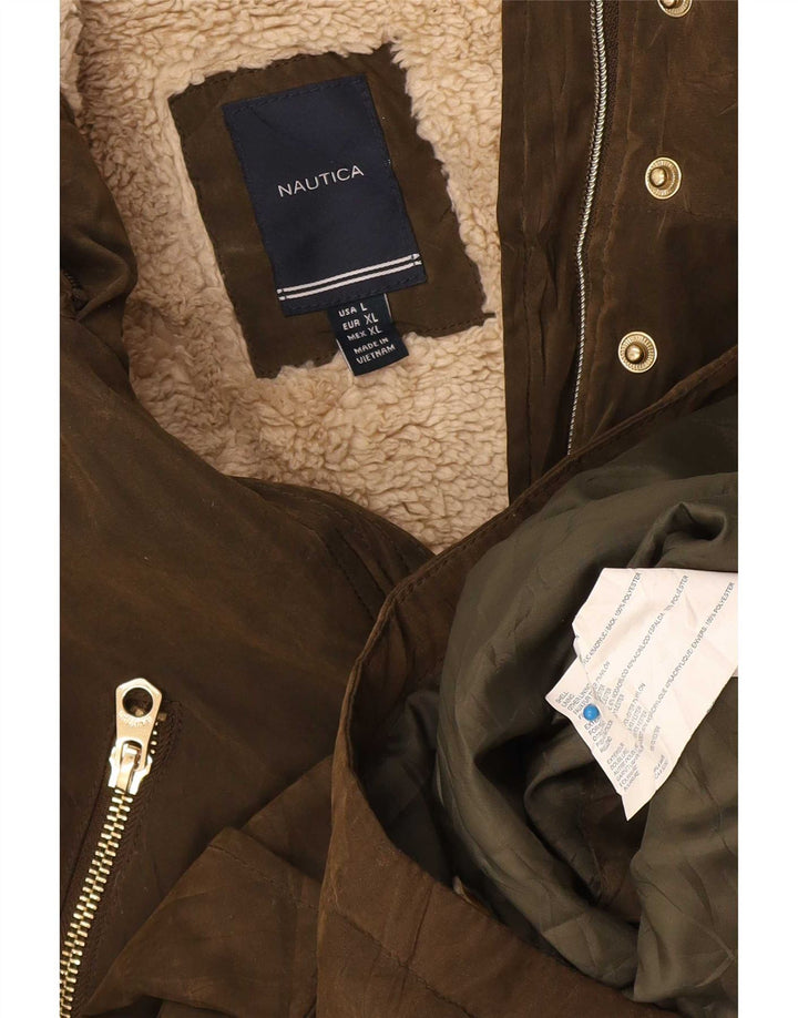 Nautica Womens Sherpa Parka Jacket UK 16 Large Khaki Polyester