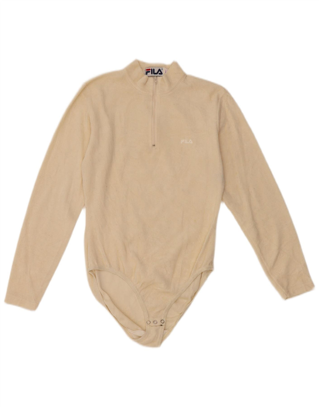 FILA Womens Long Sleeve Fleece Bodysuit IT 42 Medium Off White