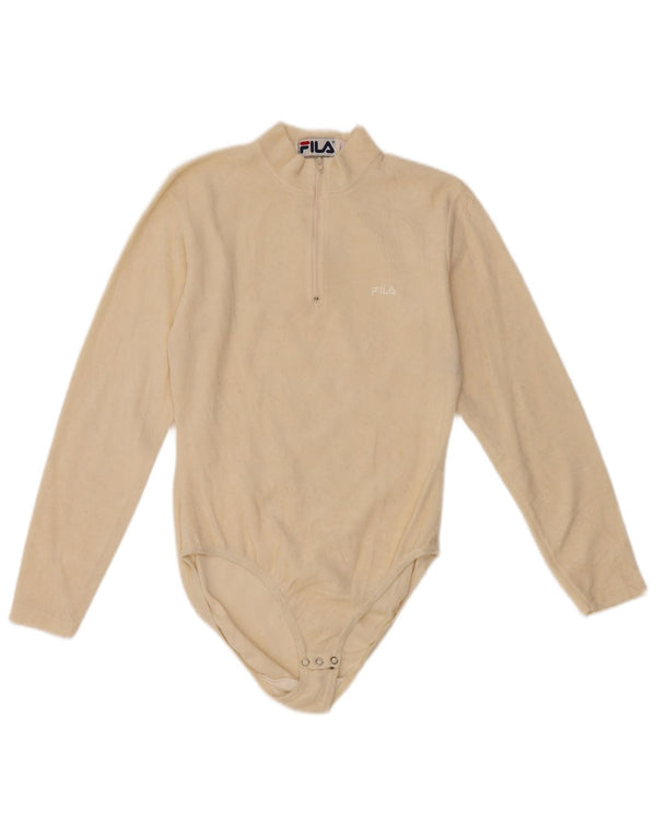 FILA Womens Long Sleeve Fleece Bodysuit IT 42 Medium Off White