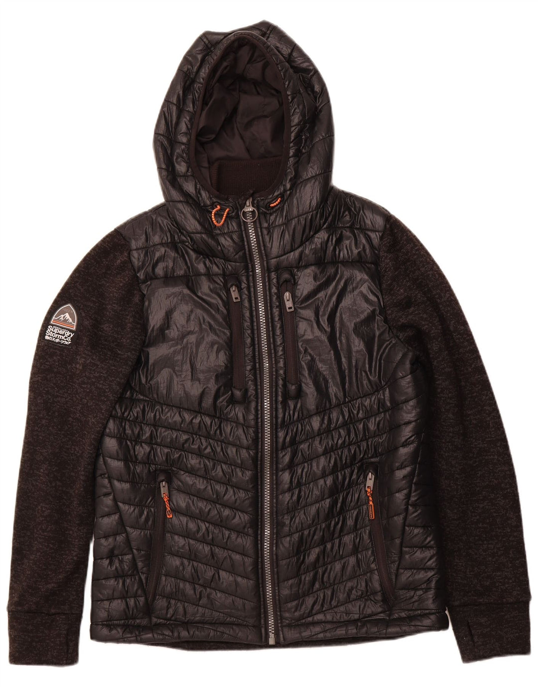 SUPERDRY Mens Hooded Padded Jacket UK 42 XL Black Colourblock Polyester