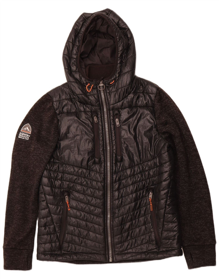 SUPERDRY Mens Hooded Padded Jacket UK 42 XL Black Colourblock Polyester