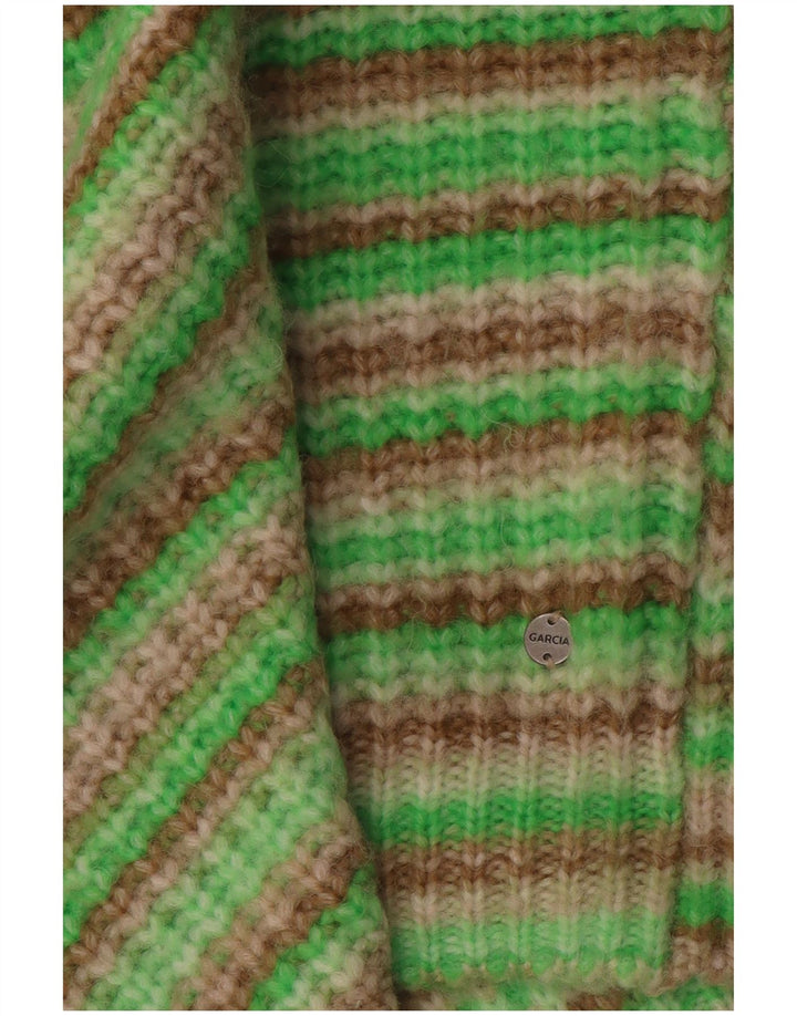 Garcia Womens Crew Neck Jumper Sweater UK 14 Medium Green Striped