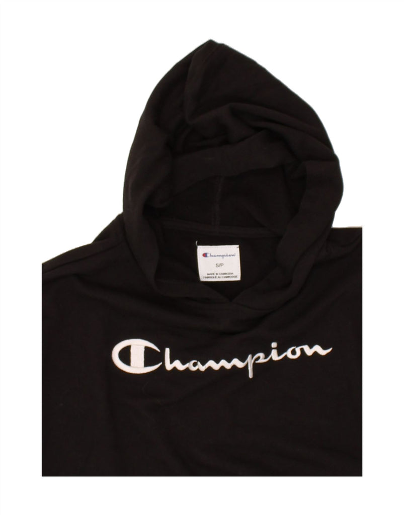 CHAMPION Womens Graphic Hoodie Jumper UK 10 Small Black Cotton | Vintage Champion | Thrift | Second-Hand Champion | Used Clothing | Messina Hembry 