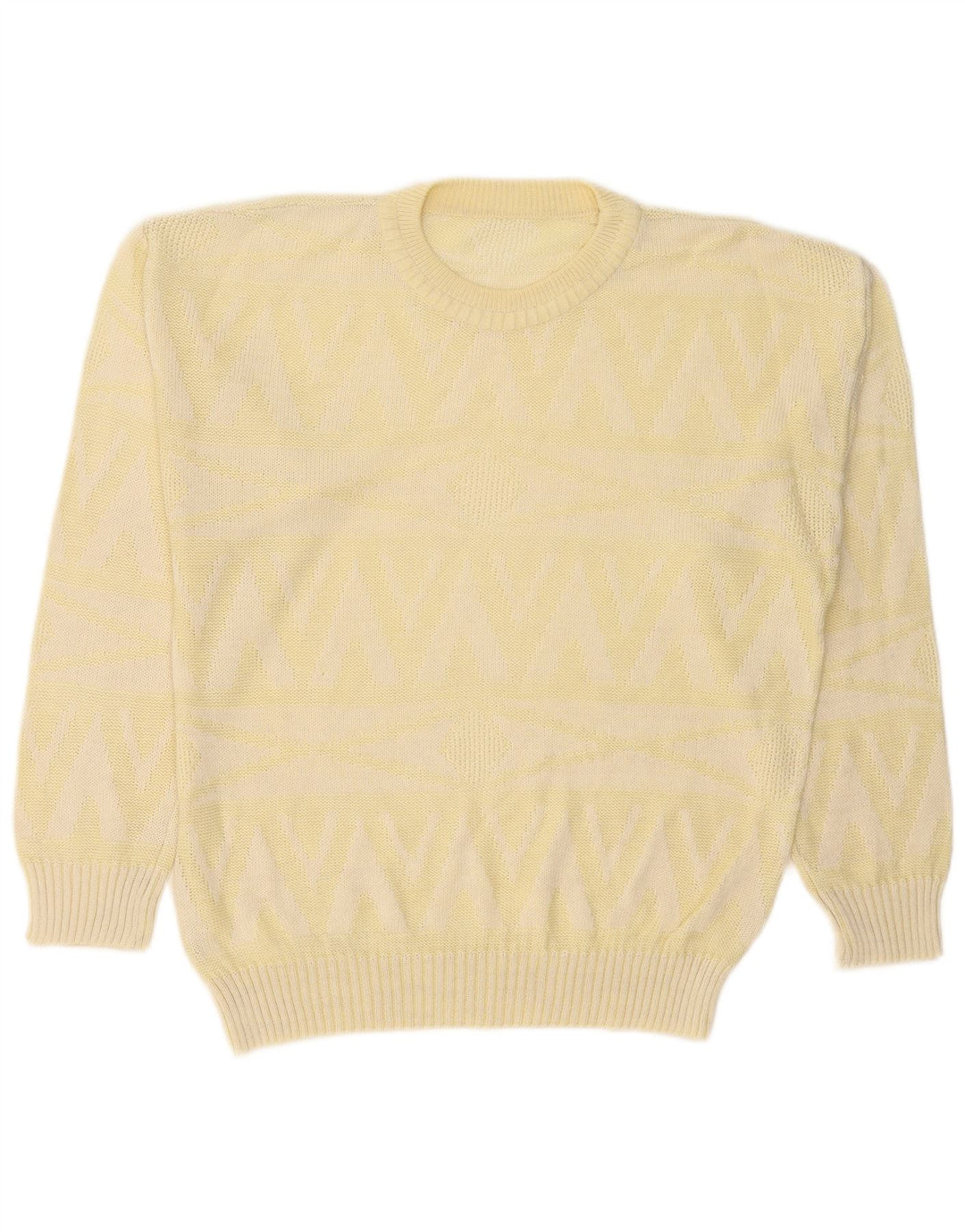 VINTAGE Womens Crew Neck Jumper Sweater UK 18 XL Yellow Geometric Acrylic