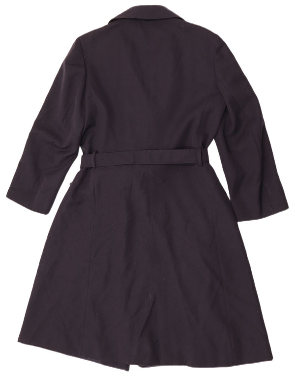 Vintage Womens Double Breasted Trench Coat UK 14 Medium Navy Blue Polyester