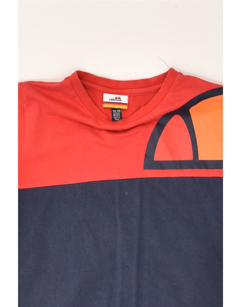 ELLESSE Boys Graphic T-Shirt Top 12-13 Years Navy Blue Colourblock Cotton | Vintage Ellesse | Thrift | Second-Hand Ellesse | Used Clothing | Messina Hembry 