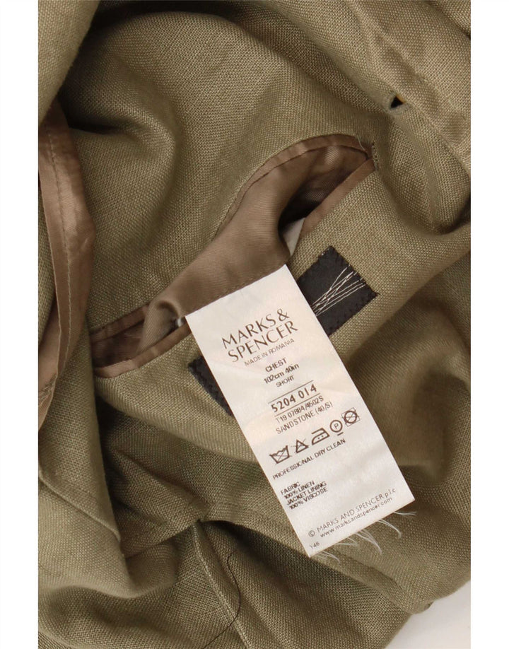 Marks & Spencer Mens 3 Button Blazer Jacket UK 40 Medium Khaki Linen