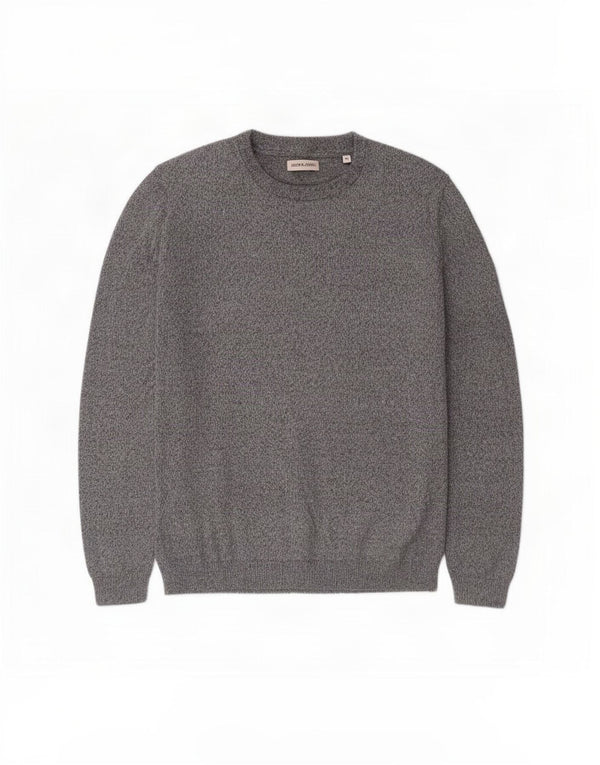 Jack & Jones Mens Crew Neck Jumper Sweater XL Grey Flecked Cotton