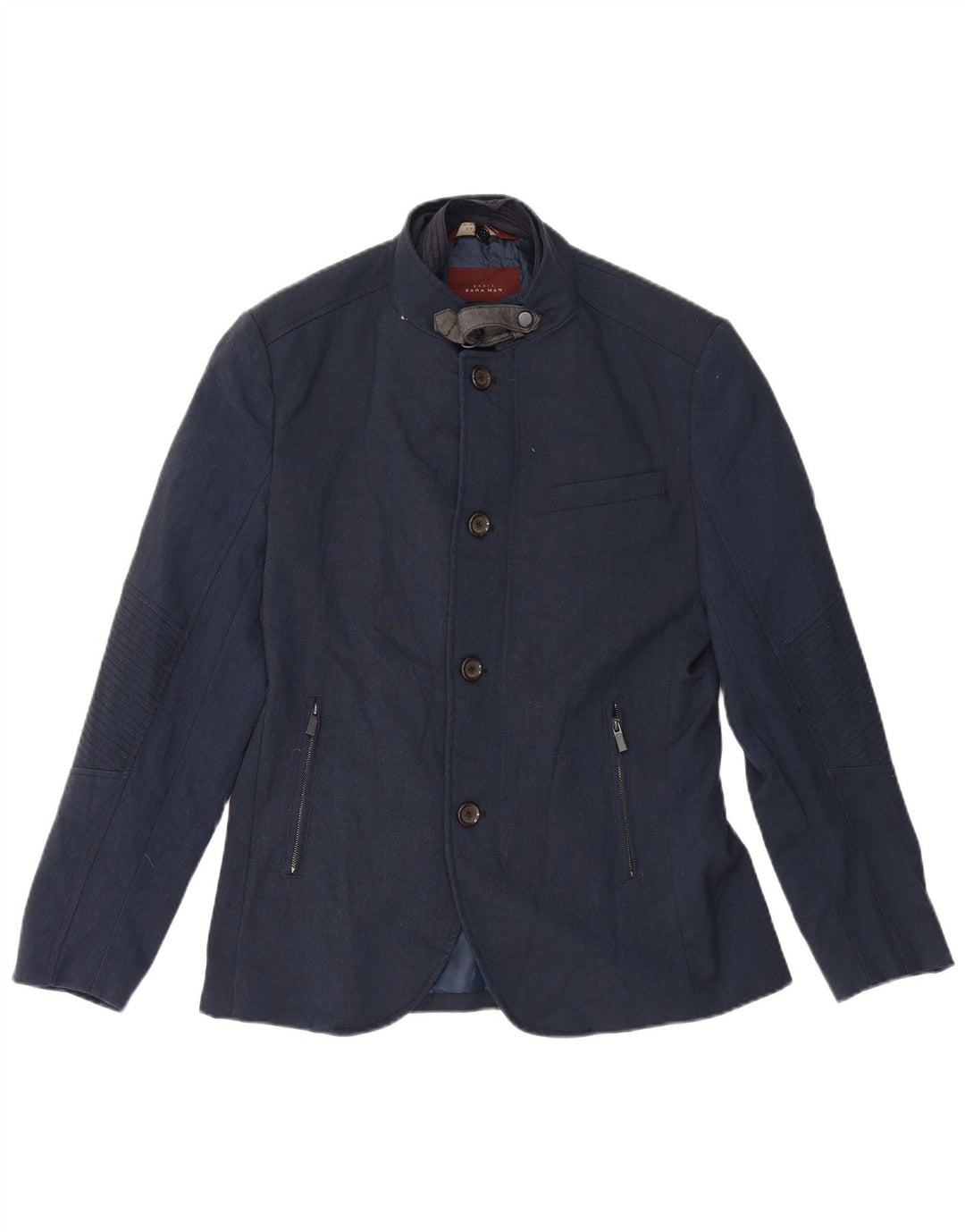 Zara Mens 4 Button Blazer Jacket UK 40 Large Navy Blue Polyester