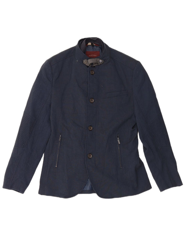 Zara Mens 4 Button Blazer Jacket UK 40 Large Navy Blue Polyester
